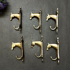 Horse Head with Base Plate Wall Mount Hooks | Lacquered Brass Appaloosa Animal Wall Towel Hanger | Set of 06 Pieces
