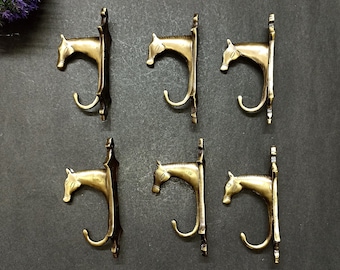 Horse Head with Base Plate Wall Mount Hooks | Lacquered Brass Appaloosa Animal Wall Towel Hanger | Set of 06 Pieces