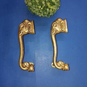 7.5&quot; Inches Elephant Head Door Pull | Brass Ganesha Door Handle Pair | Spiritual Theme Door Decor