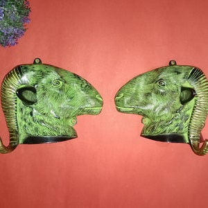 Goat Face Wall Hanging Sculpture | Brass Bighorn Sheep Side Face Wall Décor | Total Weight: 2200 Grams Approx.