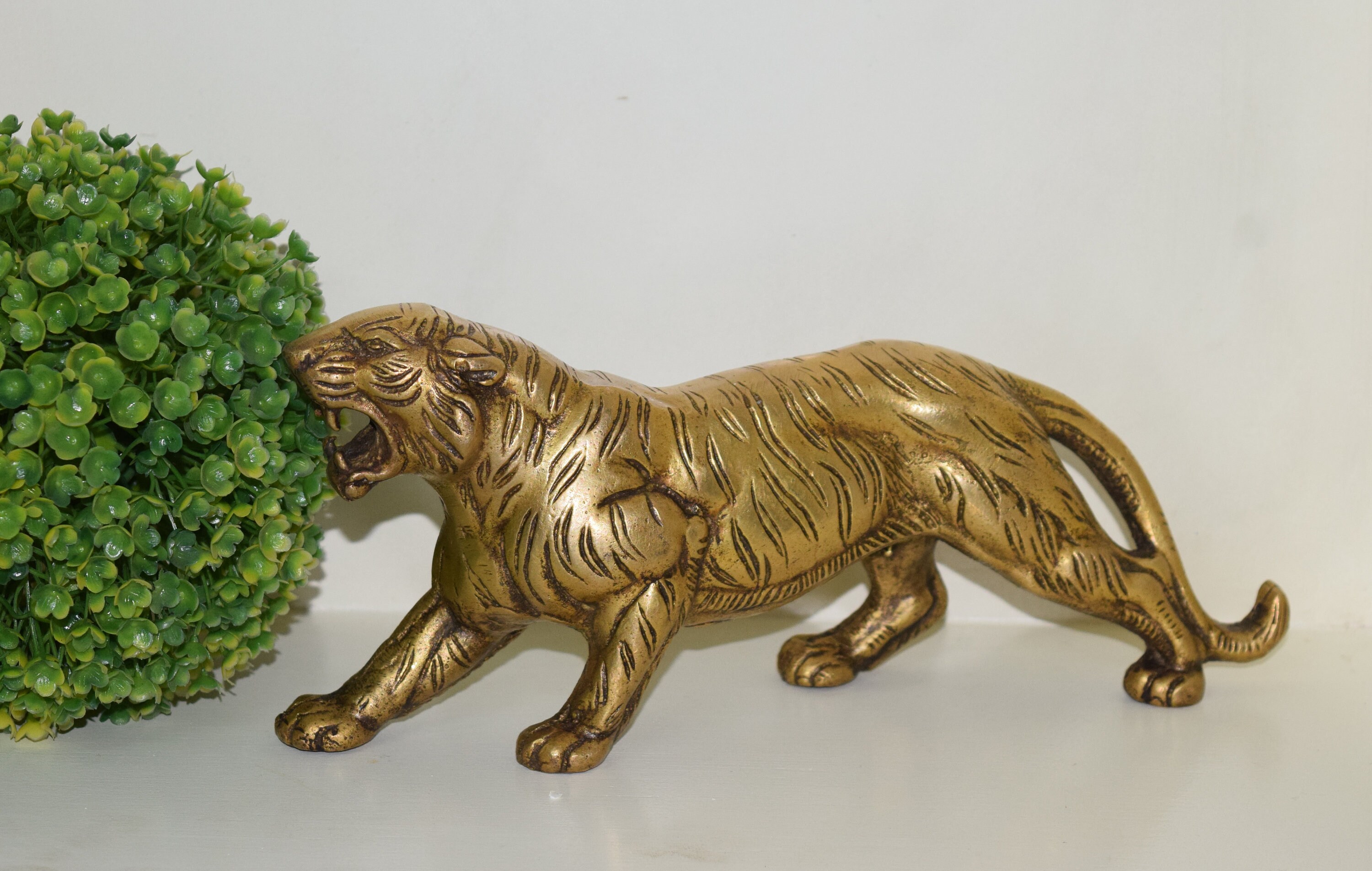 Siberian Tiger Statue Brass Wild Big Cat Shape Showpiece Etsy