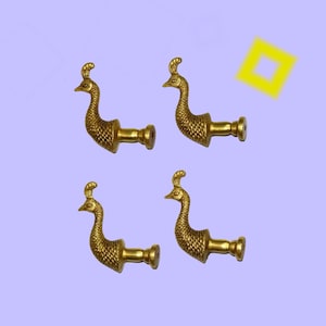 Golden Peacock Knobs Set of 04 Pieces | Brass Handmade Cabinet Dresser Handle | Furniture Hardware