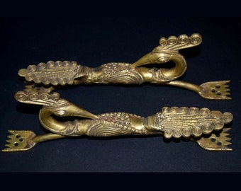 12" Inches Peacock Brass Door Handle Pair (Set of 02 Pieces) | Handmade Peafowl Shape Door Pull | Indian Handicraft Door Décor