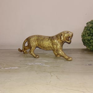 Bengal Tiger Statue | Brass Malayan Tiger Figurine Statue | Corner Table Showpiece