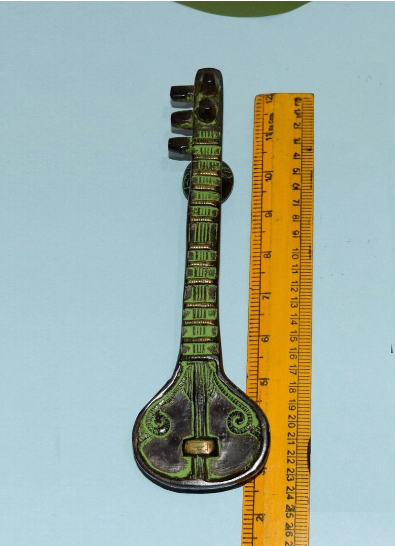 Veena Style Door Pull | 10'' Inches Brass Sitar Figurine Door Handle ...