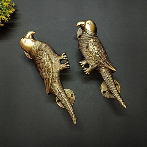 Macaw Bird Design Door Handle | Lacquered Brass Parrot Bedroom Door Hardware Pull Decor