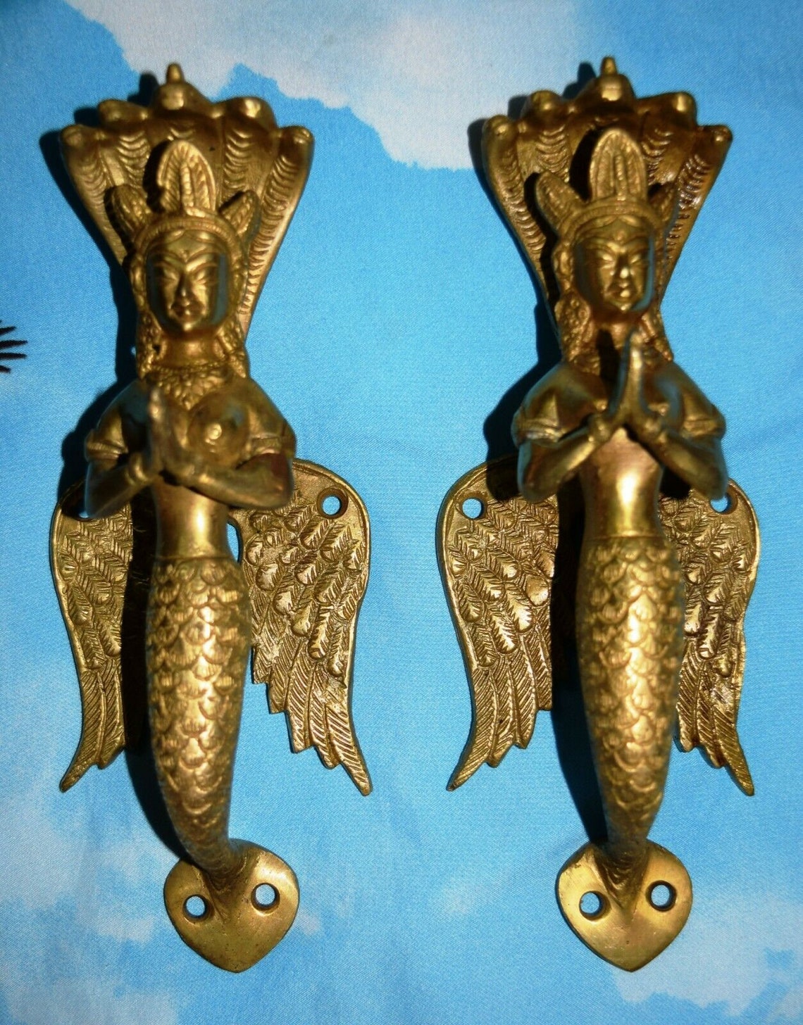 Goddess Mermaid Door Handle Pair Brass Door Accessories Etsy
