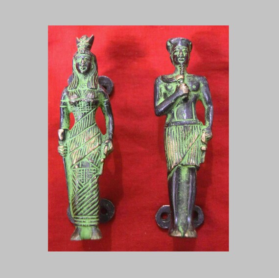 Egyptian Door Handle Brass King Queen Figurine Door Pull Etsy