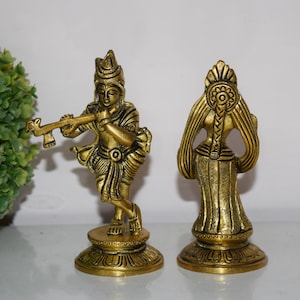 Elegant Brass Radha Krishna Jodi Statue | Idol For Temple Decoration | Hindu Deity Goddess Sculpture