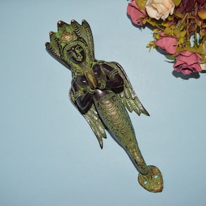 11&#39;&#39; Inch Naag Kanya Door Handle Snake Crown Serpent | Brass Praying Mermaid Entrance Door Pull Hardware | Weight- 1140 Grams Approx.