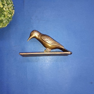 6&#39;&#39; Inches Brass Bird Door Knocker | Sitting Woodpecker Shape Door Bell | Sculpture Hardware With Base Outdoor Wall Décor