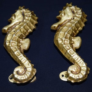 Nautical Fish Design Home Window Handle Pair | Brass Metal Sea Horse Baby Room Door Puller Hardware Decor KWB