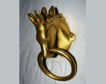 Horse Head Figure Brass Door Knocker | Royal Sculpt Animal Door Bell | Home & Garden Wall Decorative Theme