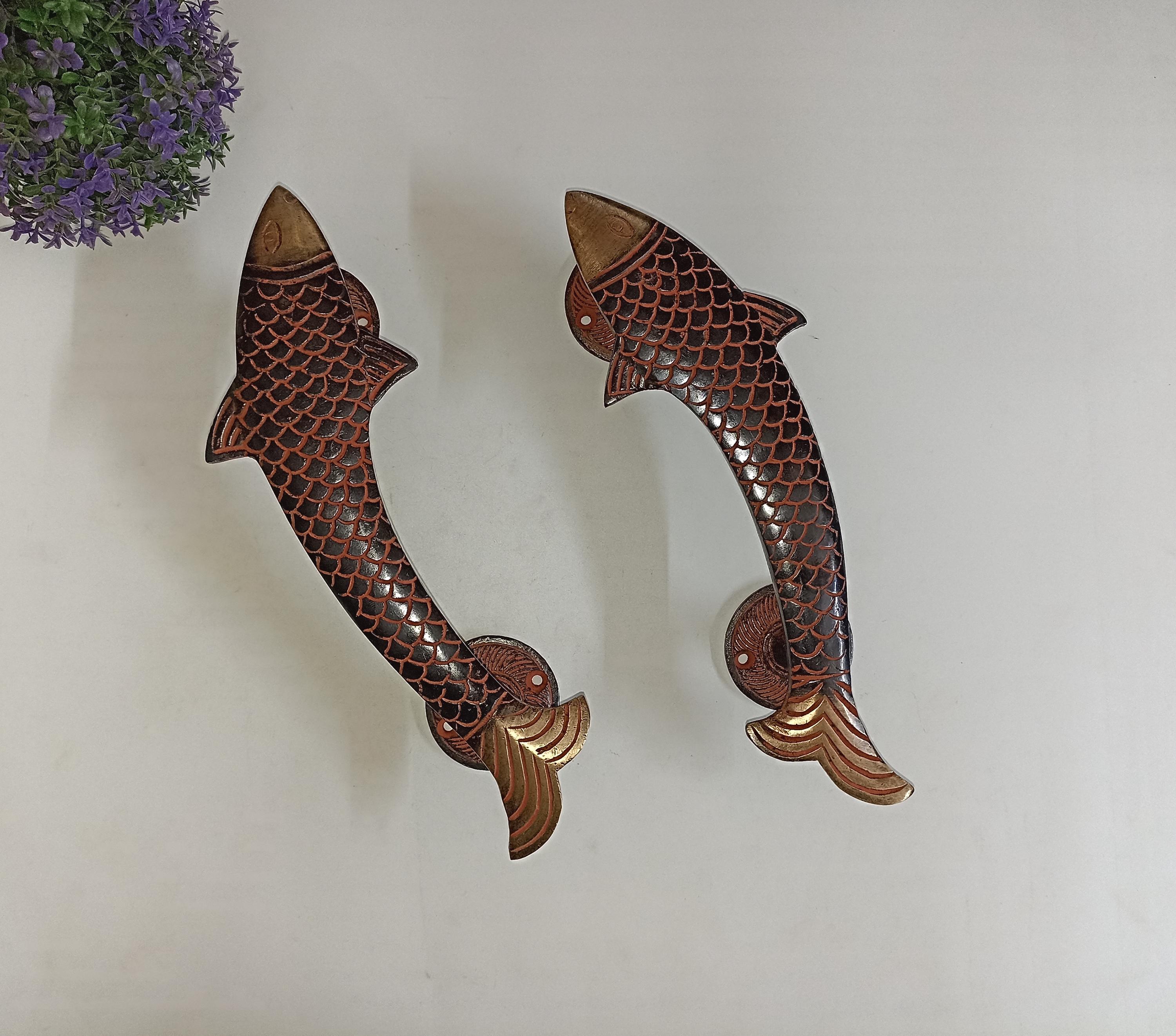 Brass Fish Door Grab Puller Hardware 9.5" Inches Nautical Creatures Front Door Handle Pair Decor OGL