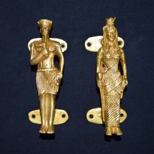 Ancient Egyptian King Queen Handle Pair | Brass Door Accessories