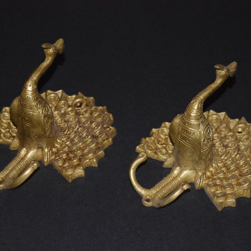 Brass shops Winged Peafowl Shape Double Wall Hook | Ornate Peacock Design Curtain Tieback Holder | Set of 02 Pieces