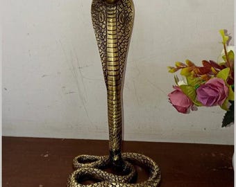 Poisonous Snake Statue Table Decor | Lacquered Brass Cobra Idol Sculpture | Corner Table Decorative Showpiece OGL
