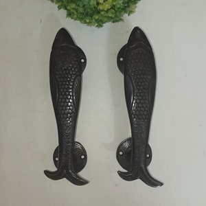 Brass Fish Design Door Handle Pair Atlantic Salmon | Nautical Door Pull ...