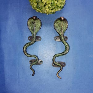 Cobra Door Handle | Brass Python Snake Pull Pair 8.5&quot; Inches