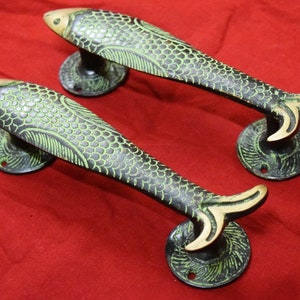 Nautical Fish Shape Door Handle | Ocean Theme Almirah Door Pull | Handicrafts Brass Fish Décor