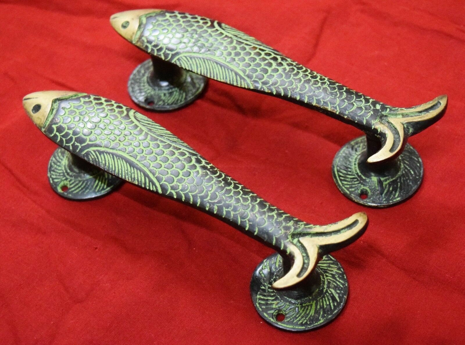 Fish Door Pull Brass Handmade Fish Door Handle in Green and Etsy