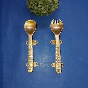 Uchwyt do szafki kuchennej w kształcie łyżki i widelca | Zestaw klamek do drzwi restauracyjnych z mosiądzu i metalu, unikatowy, KWB