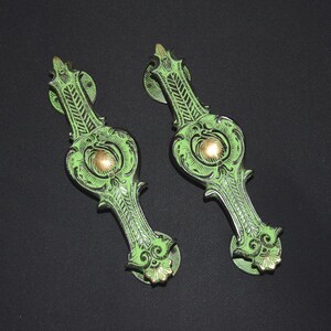 花柄ドアグラブプルセット | 真鍮製チベット風ホームドアハンドル金具 KWB