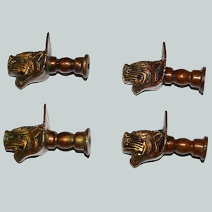 恐竜の頭のノブ 4 個セット | 真鍮爬虫類デザインのキャビネットドレッサープルハンドル