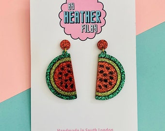 Watermelon Glitter Statement Earrings