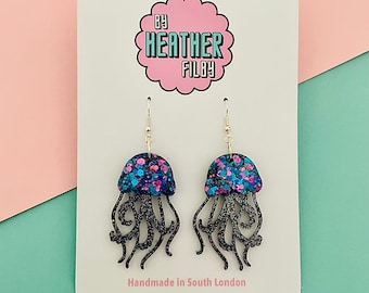 NEW Jellyfish Glitter Statement Earrings (MORE COLOURS)