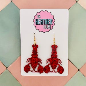 Glitter Lobster Statement Earrings: Handmade Resin Nautical Jewelry