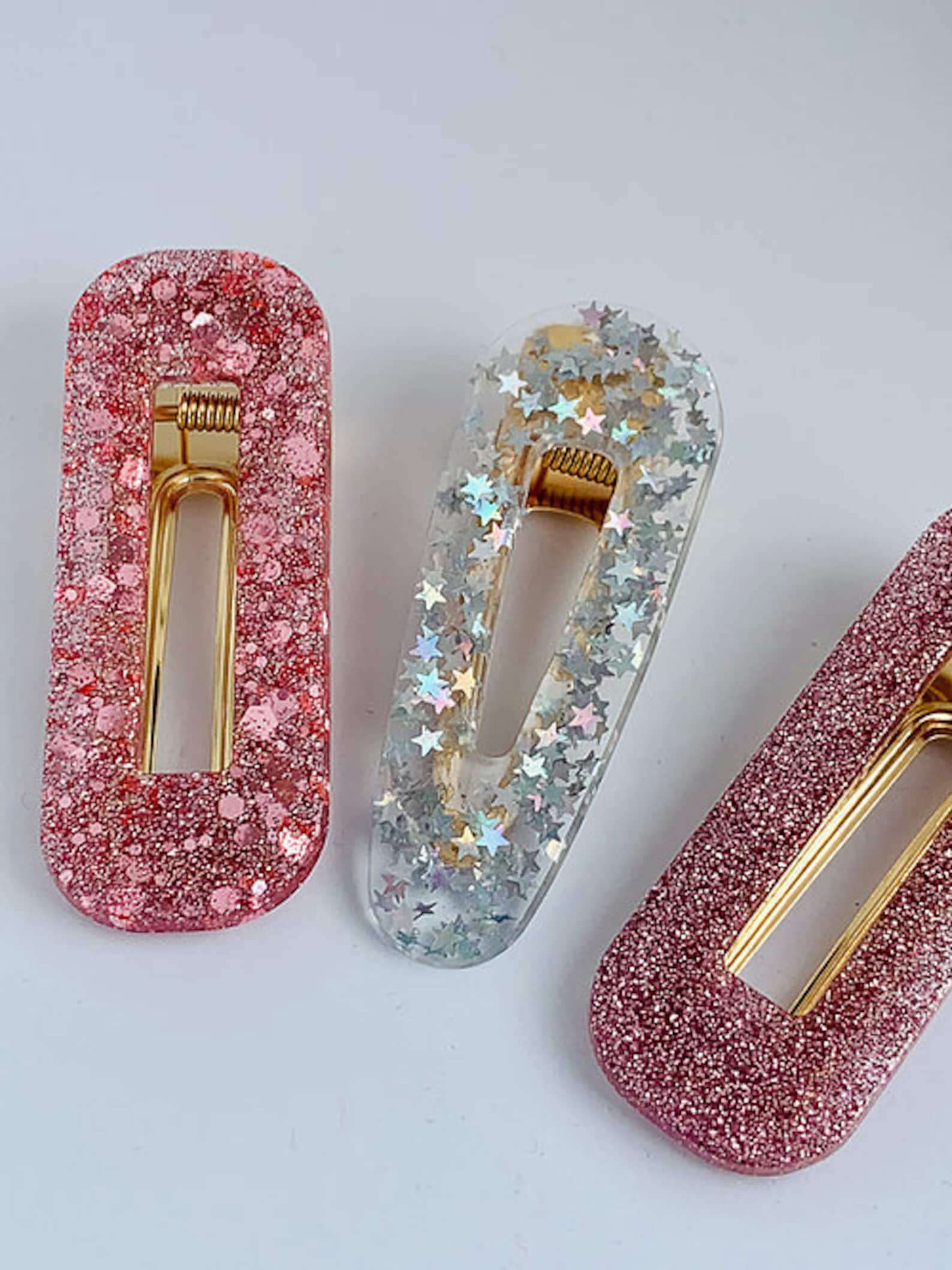 Sparkly Glitter Hair Clips Pack of 3 Pink Chunky Sequin Etsy