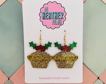 Mince Pie Glitter Resin Christmas Earrings: Festive Holiday Dangles