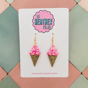 Ice Cream Glitter Resin Earrings – Handmade Dessert Jewellery | Quirky Food Earrings | Fun Festival Accessories