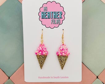 Eis Glitter Harz Ohrringe - Handgemachter Dessert Schmuck | Witzige Ohrringe | Lustige Festival Accessoires