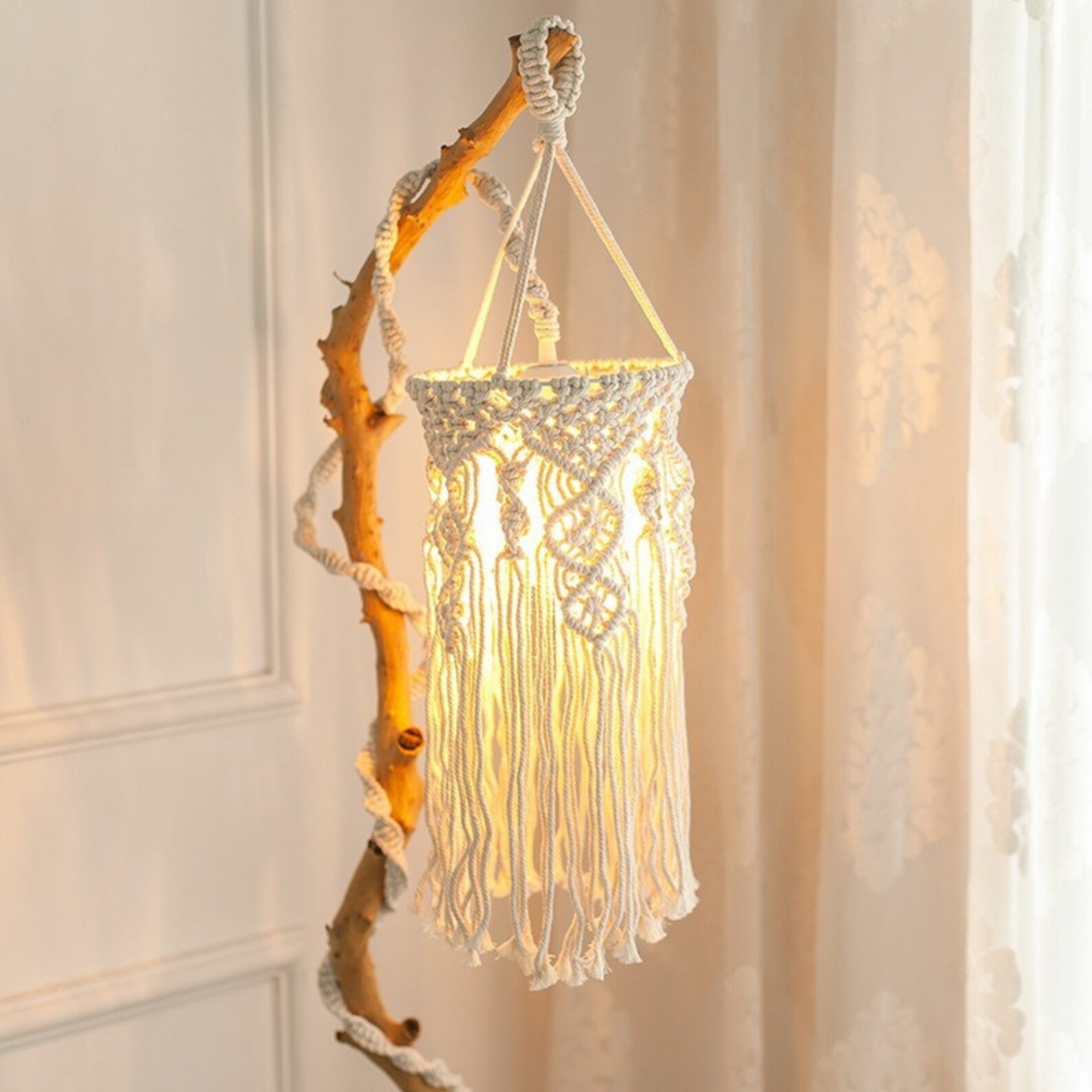 Handmade Lampshade Macrame Wall Hanging Tapestry Woven Lamp Etsy