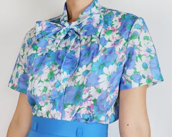 Handgemachte Bluse Vintage Schleife Blumen