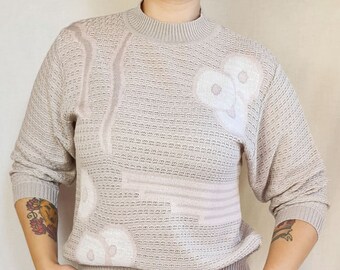 Beige Abstrait Broderie vintage Pullover