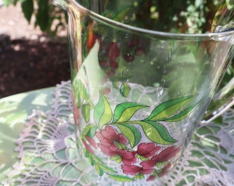 Cruche en verre fleurs vintage