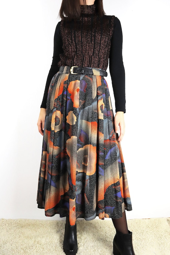 Pleated Vintage Midiskirt Abstract Print