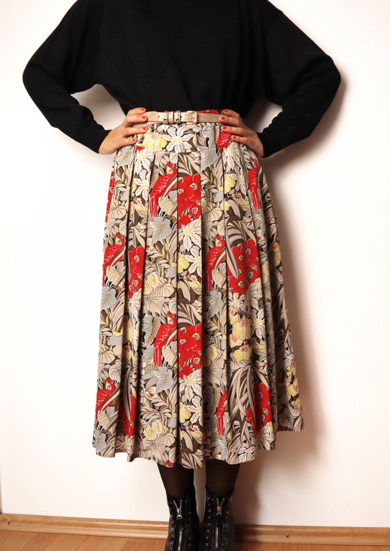 Vintage Midiskirt With Colorful Tropical Print