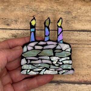 Birthday Cake Stained Glass Mosaic ( magnet or ornament )