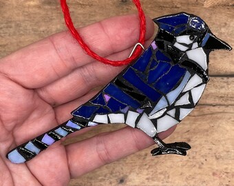 Blue Jay Stained Glass Mosaic ( magnet or ornament )