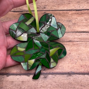 Shamrock Four Leaf Clover Stained Glass Mosaic ( magnet or ornament )