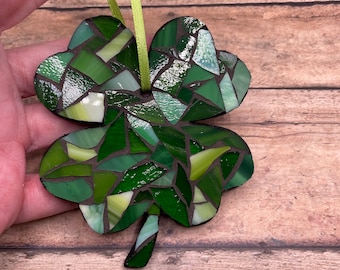 Shamrock Four Leaf Clover Stained Glass Mosaic ( magnet or ornament )