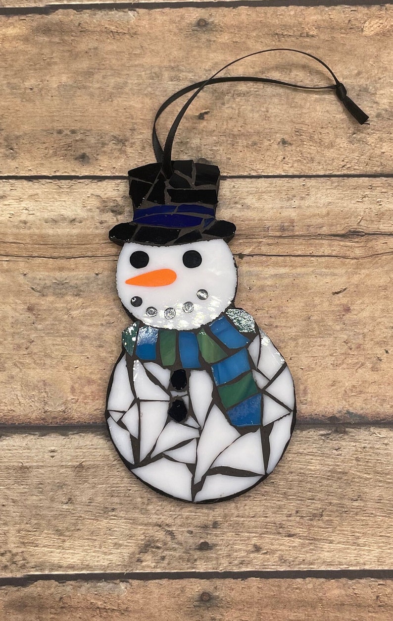 Snowman Stained Glass Mosaic Ornament - Etsy