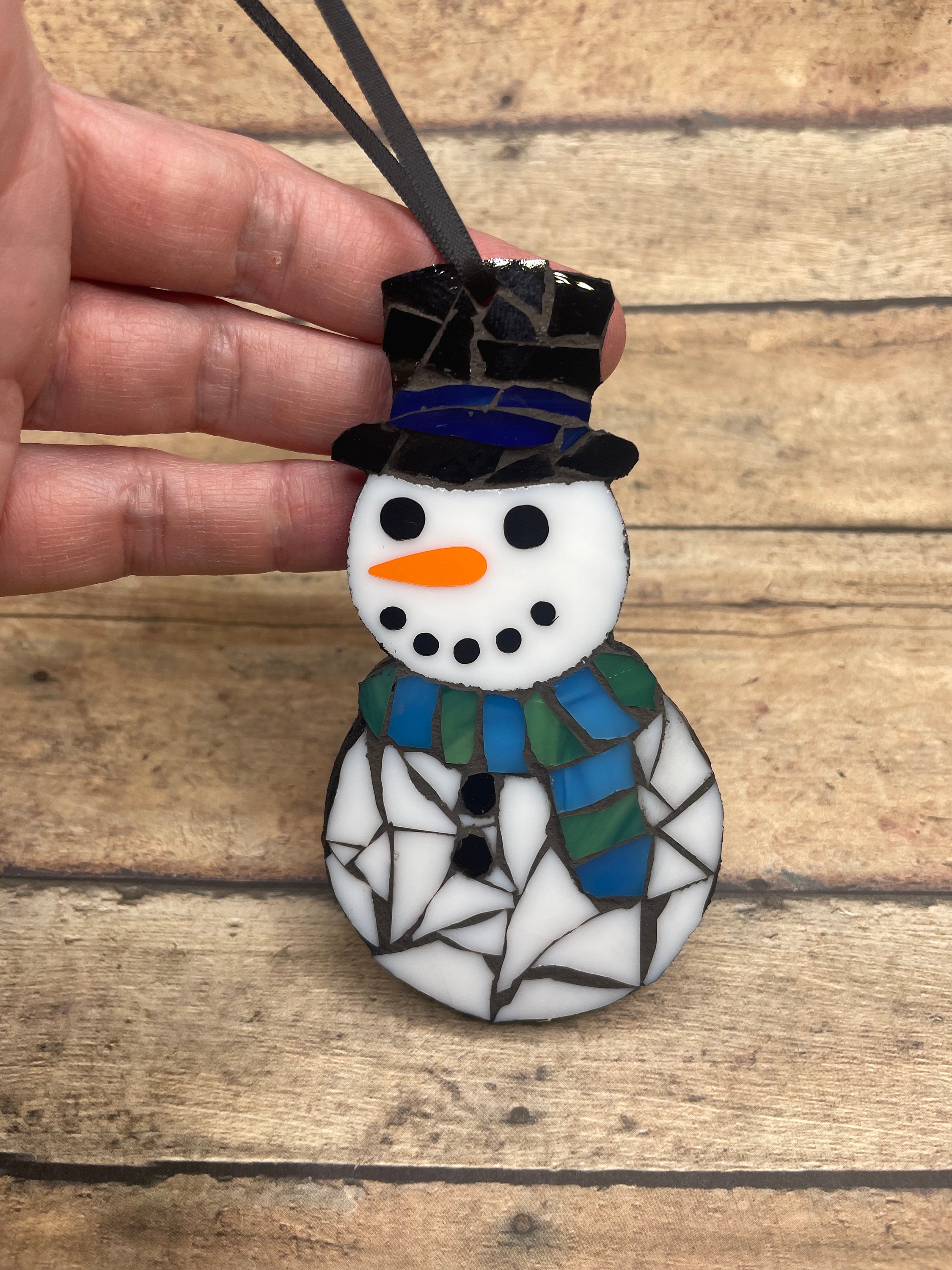 Snowman Stained Glass Mosaic Ornament - Etsy