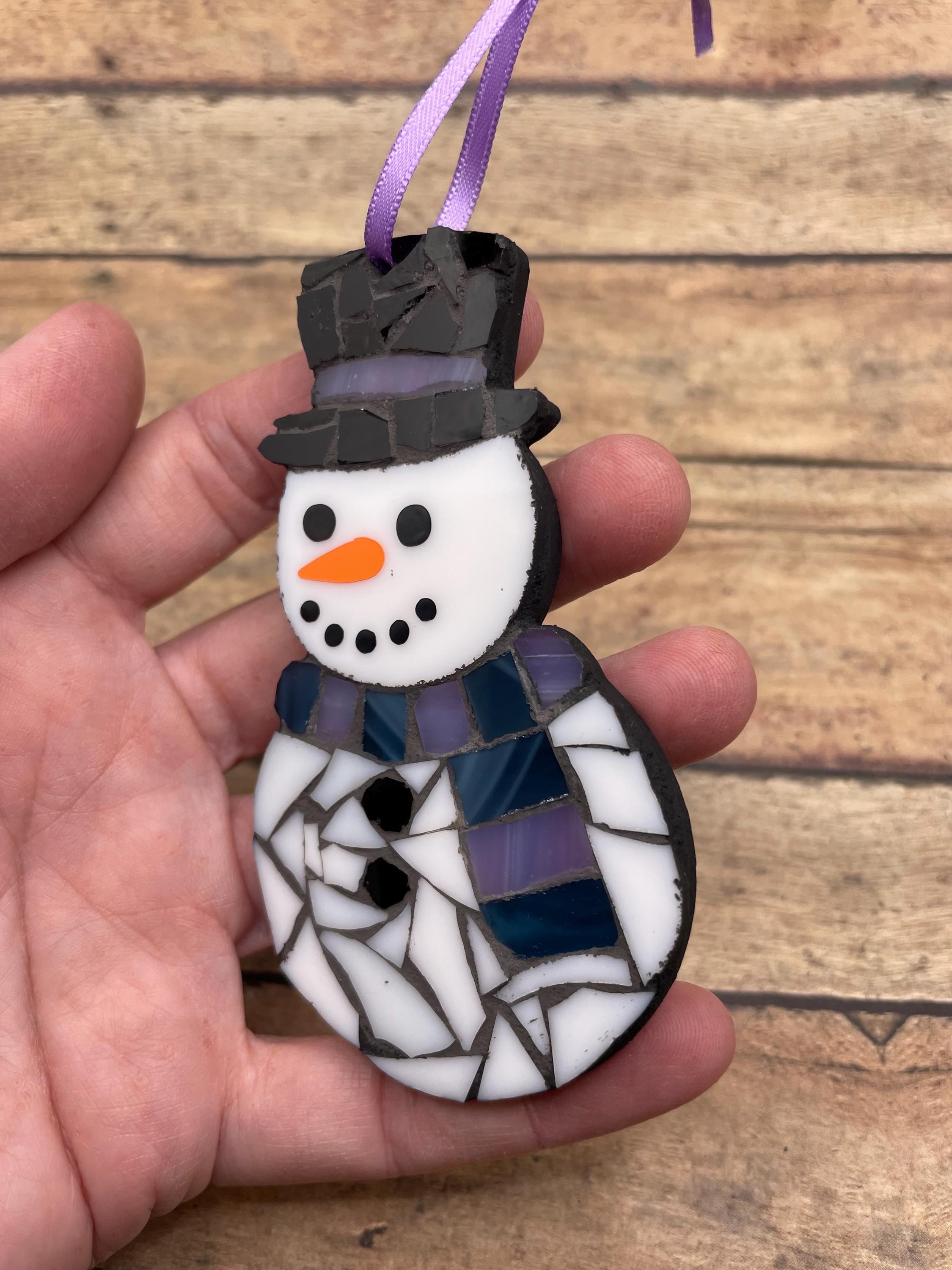 Snowman Stained Glass Mosaic Ornament - Etsy