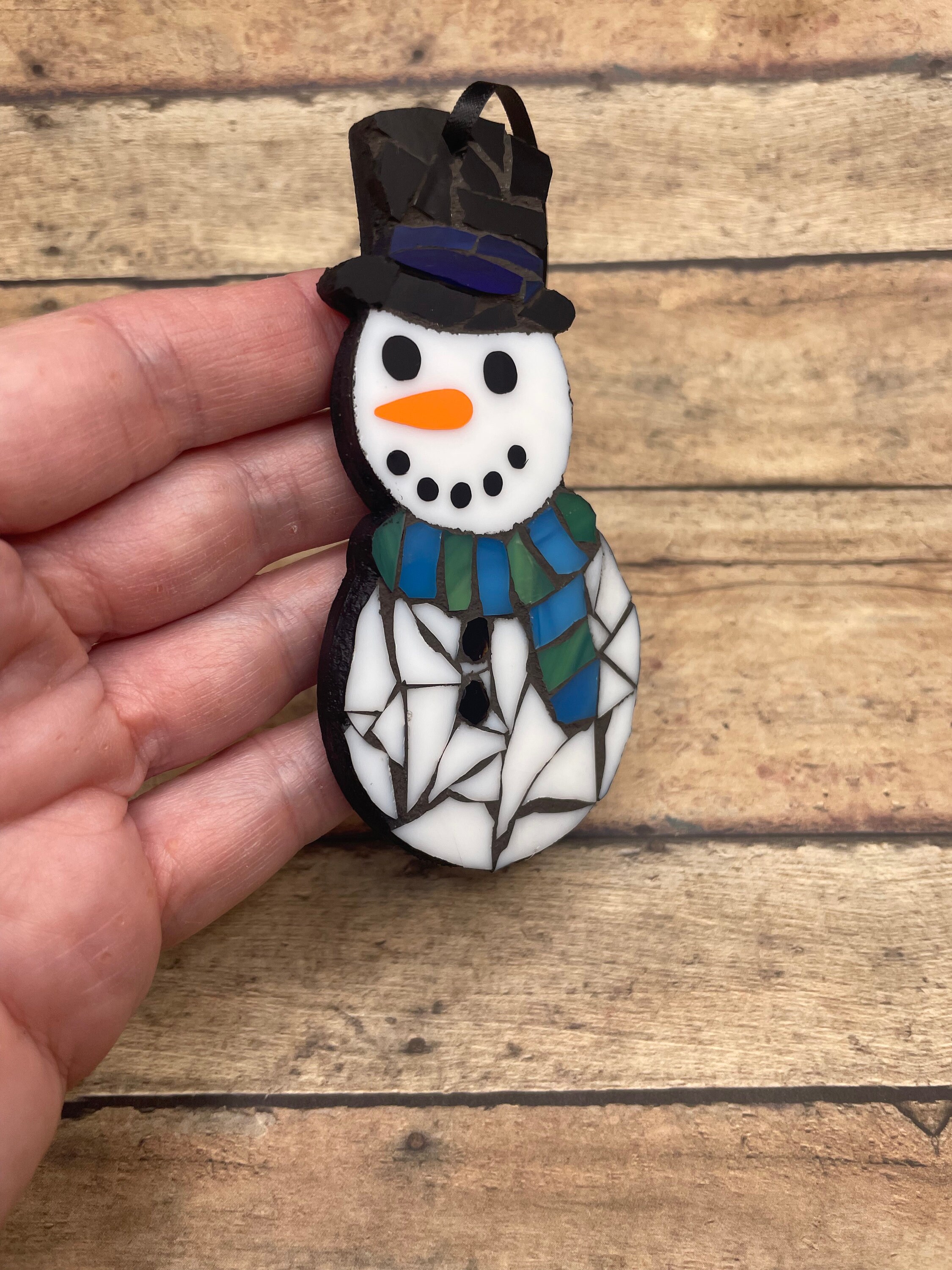 Snowman Stained Glass Mosaic Ornament - Etsy