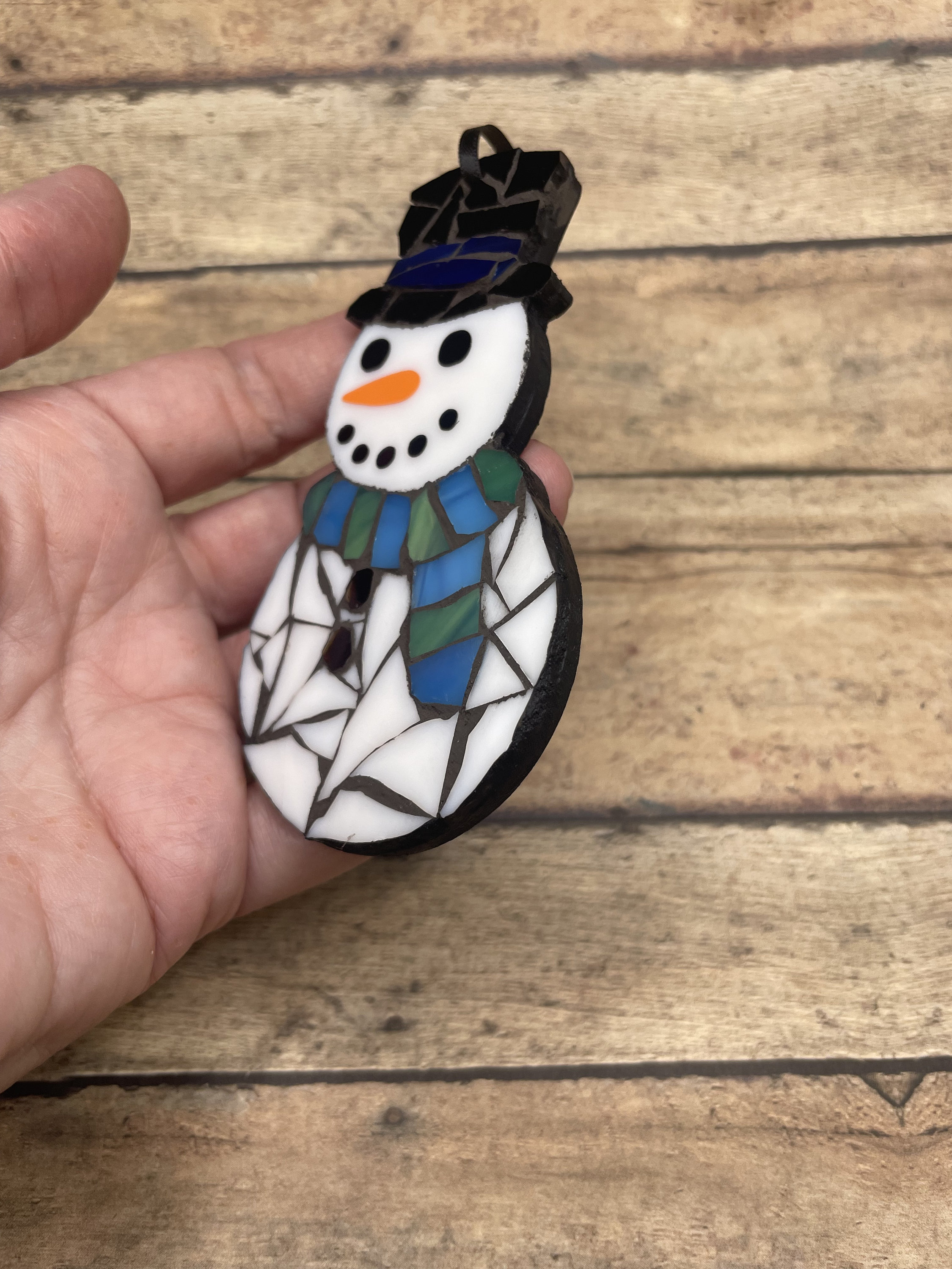 Snowman Stained Glass Mosaic Ornament - Etsy